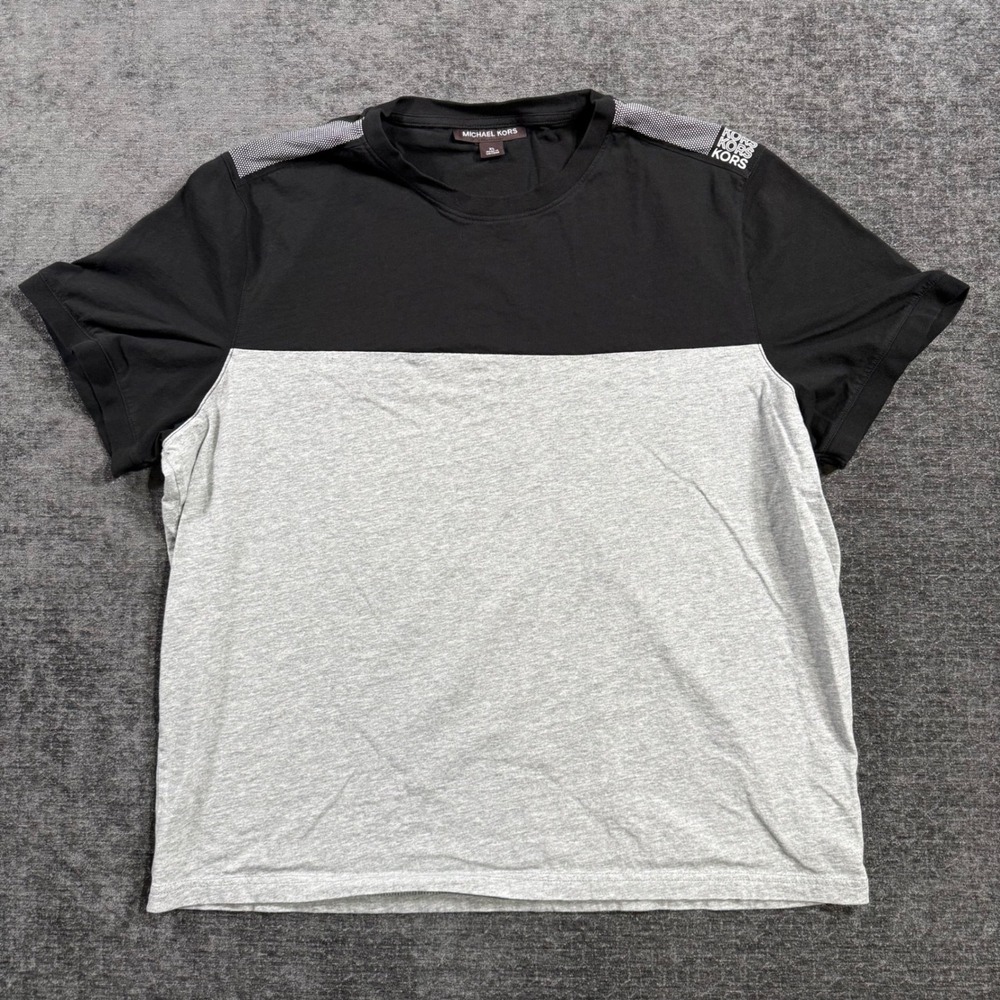 Michael Kors Mens Colorblock T-Shirt Black Grey Shoulder Logo KH351RRFV4 XL